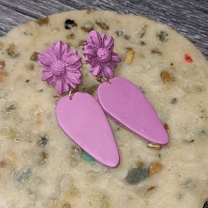 Mauve Flower Tear Drop Earrings